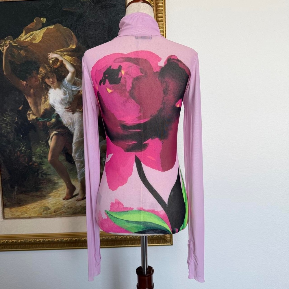 AFRM Edgy Sheer Pink Rose Mesh Turtleneck - Picture 3 of 6